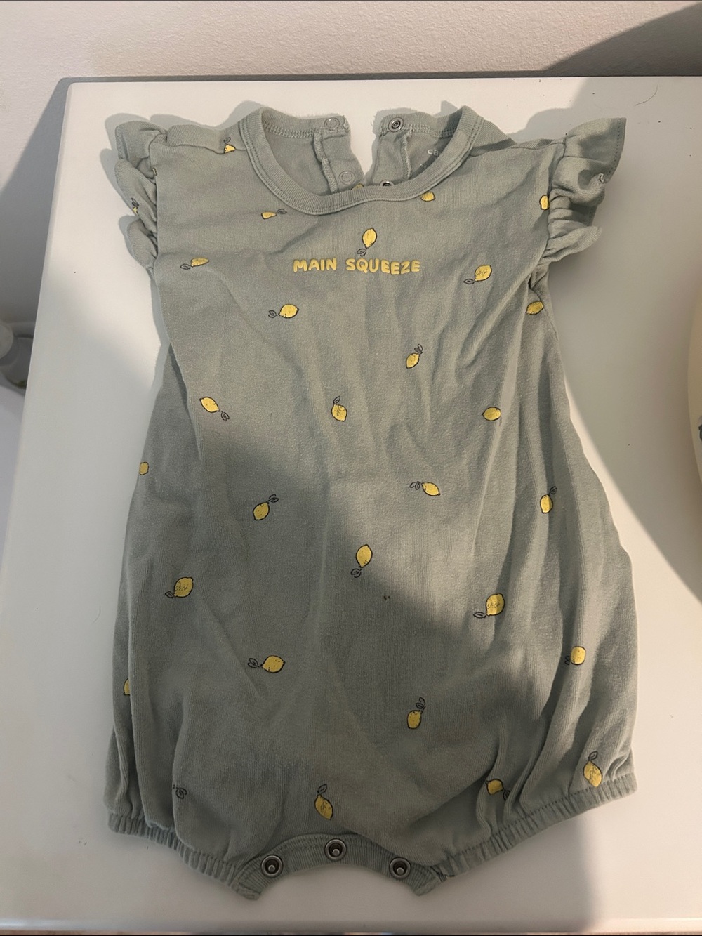 Squeeze Sage Green Romper with Yellow Lemon Print